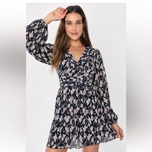 Navy Blue Floral Backless Dress With Pockets | Spring/Summer Wedding Guest